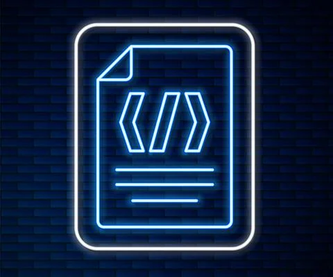 Glowing neon line Binary code icon isolated on brick wall background. Vector Stock Illustration