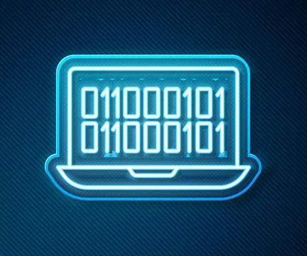 Glowing neon line Binary code icon isolated on blue background. Vector Stock Illustration