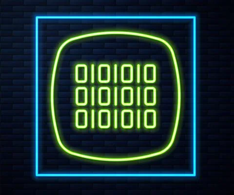 Glowing neon line Binary code icon isolated on brick wall background. Vector Stock Illustration