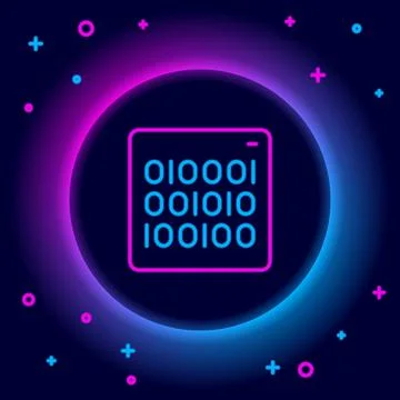 Glowing neon line Binary code icon isolated on black background. Colorful Stock Illustration