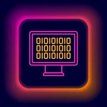 Glowing neon line Binary code icon isolated on black background. Colorful Stock Illustration