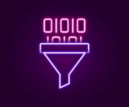 Glowing neon line Binary code icon isolated on black background. Colorful Stock Illustration
