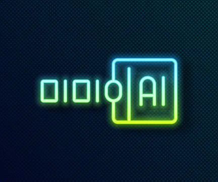 Glowing neon line Binary code icon isolated on black background.  Vector Stock Illustration