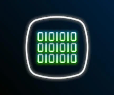Glowing neon line Binary code icon isolated on black background. Colorful out Stock Illustration