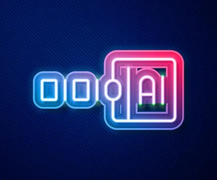 Glowing neon line Binary code icon isolated on blue background.  Vector イラスト素材