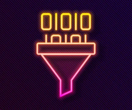 Glowing neon line Binary code icon isolated on black background.  Vector Illustrazione stock
