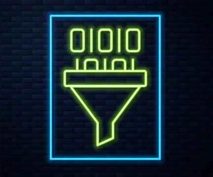 Glowing neon line Binary code icon isolated on brick wall background.  Vector Stock Illustration