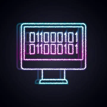 Glowing neon line Binary code icon isolated on black background. Vector Stock Illustration