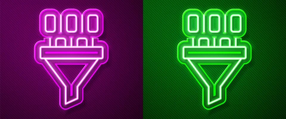 Glowing neon line Binary code icon isolated on purple and green background Stock Illustration