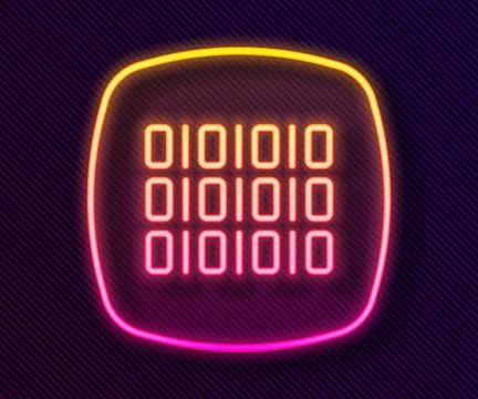 Glowing neon line Binary code icon isolated on black background. Vector イラスト素材