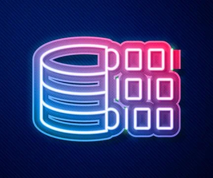 Glowing neon line Binary code icon isolated on blue background. Vector Stock Illustration