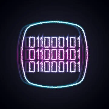 Glowing neon line Binary code icon isolated on black background. Vector Stock Illustration