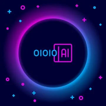 Glowing neon line Binary code icon isolated on black background. Colorful Stock Illustration