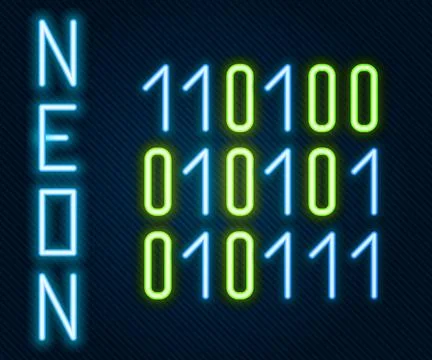 Glowing neon line Binary code icon isolated on black background. Colorful Stock Illustration