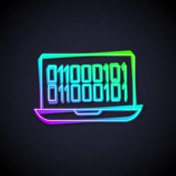 Glowing neon line Binary code icon isolated on black background. Vector Stock Illustration
