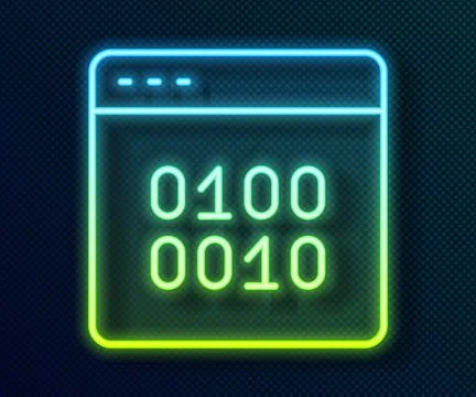 Glowing neon line Binary code icon isolated on black background. Vector Stock Illustration