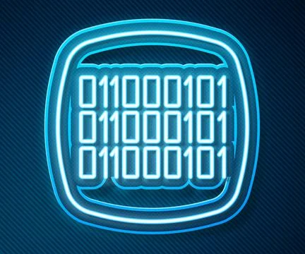 Glowing neon line Binary code icon isolated on blue background. Vector Stock Illustration