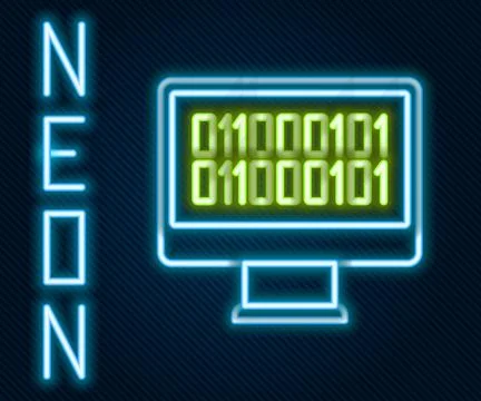 Glowing neon line Binary code icon isolated on black background. Colorful Stock Illustration