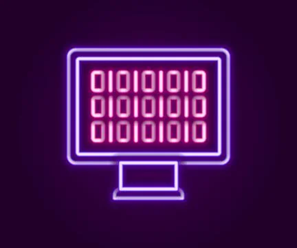 Glowing neon line Binary code icon isolated on black background. Colorful Stock Illustration