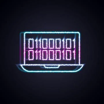 Glowing neon line Binary code icon isolated on black background.  Vector Stock Illustration
