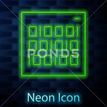Glowing neon line Binary code icon isolated on brick wall background. Vector Stockillustratie