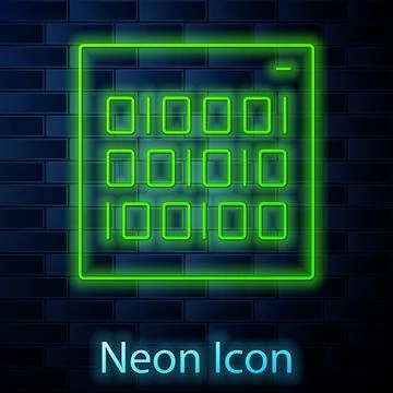 Glowing neon line Binary code icon isolated on brick wall background. Vector Stock Illustration