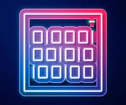 Glowing neon line Binary code icon isolated on blue background.  Vector Stock Illustration