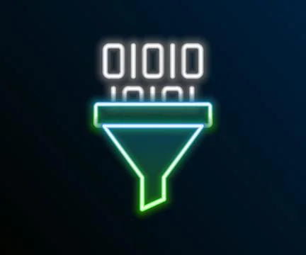 Glowing neon line Binary code icon isolated on black background. Colorful o.. Stock Illustration