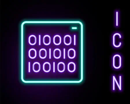 Glowing neon line Binary code icon isolated on black background. Colorful o.. Stock Illustration