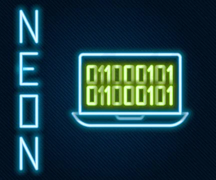 Glowing neon line Binary code icon isolated on black background. Colorful o.. Stock Illustration