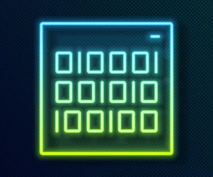 Glowing neon line Binary code icon isolated on black background.  Vector Stock Illustration