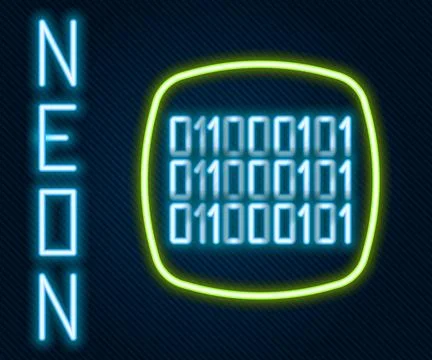 Glowing neon line Binary code icon isolated on black background. Colorful o.. Stock Illustration