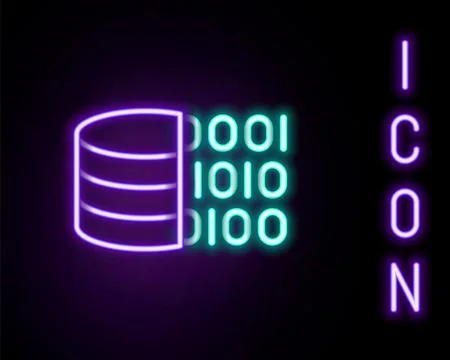 Glowing neon line Binary code icon isolated on black background. Colorful o.. Stock Illustration