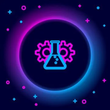 Glowing neon line Bioengineering icon isolated on black background. Element of Stock Illustration