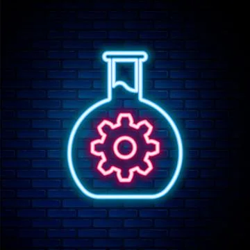 Glowing neon line Bioengineering icon isolated on brick wall background. Element Stock Illustration
