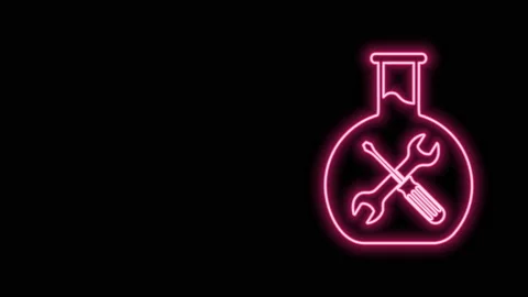 Glowing neon line Bioengineering with screwdriver and wrench icon isolated on Stock Footage 140888662