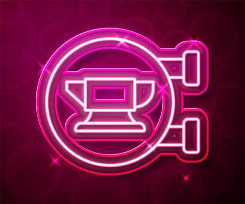 Glowing neon line Blacksmith anvil tool icon isolated on red background. Metal Illustrazione stock