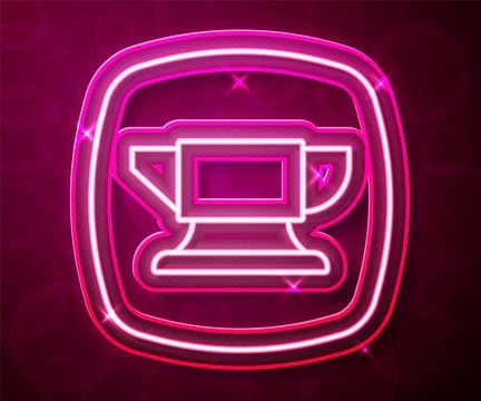 Glowing neon line Blacksmith anvil tool icon isolated on red background. Meta 스톡 일러스트