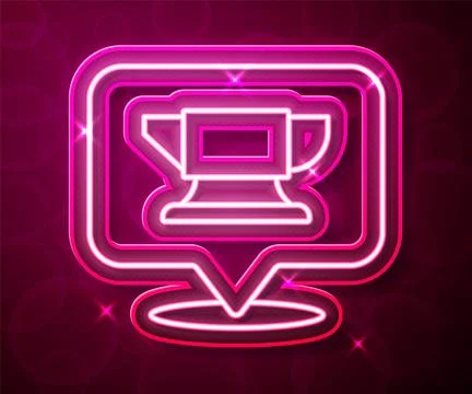 Glowing neon line Blacksmith anvil tool icon isolated on red background. Metal イラスト素材