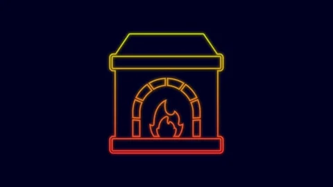 Glowing neon line Blacksmith oven icon isolated on blue background. 4K Video Stock Footage 227267337