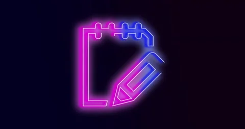 Glowing neon line blank notebook and pencil icon Stock Footage 149238947