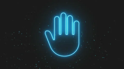 Glowing Neon Line Blue Hand Icon Animation Stock Footage 197375724