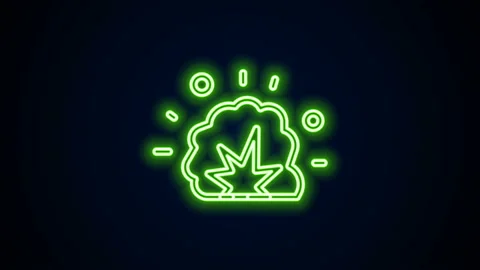 Glowing neon line Bomb explosion with shrapnel and fireball icon isolated on Stock Footage 142330693