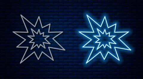 Glowing neon line Bomb explosion with shrapnel and fireball icon isolated on  Stock Illustration
