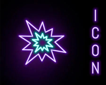 Glowing neon line Bomb explosion with shrapnel and fireball icon isolated on Stock Illustration