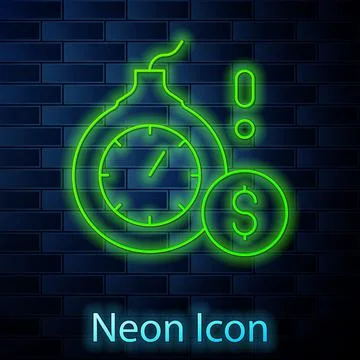 Glowing neon line Bomb with a explosive burning fuse and the dollar currency 스톡 일러스트