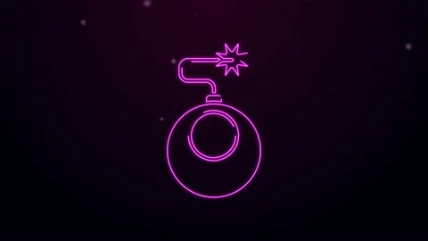 Glowing neon line Bomb ready to explode icon isolated on purple background. 4K Stock Footage 139540108