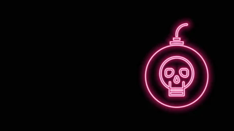 Glowing neon line Bomb ready to explode icon isolated on black background. Happy Stock Footage 140945862