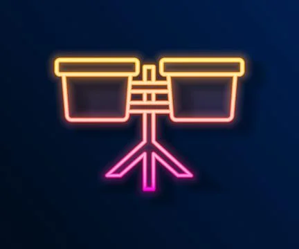 Glowing neon line Bongo drum icon isolated on black background. Musical Illustrazione stock