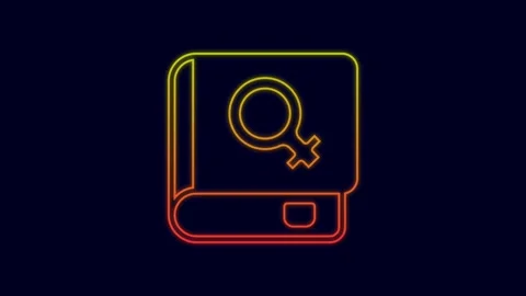 Glowing neon line Book about women icon isolated on blue background. 8 March Stock Footage 227213189